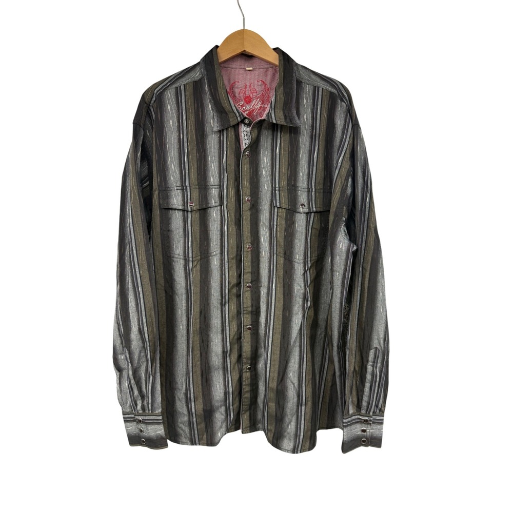 Scully Western Shirt Mens XXL Brown Olive Striped Snap Button Down Long Sleeve